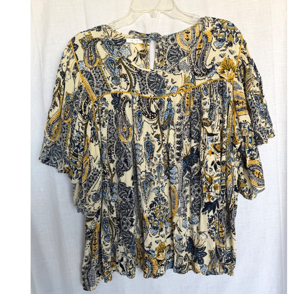 Maurices Paisley Cottagecore Peasant Festival Gauze Top Blue Yellow Boho 3X